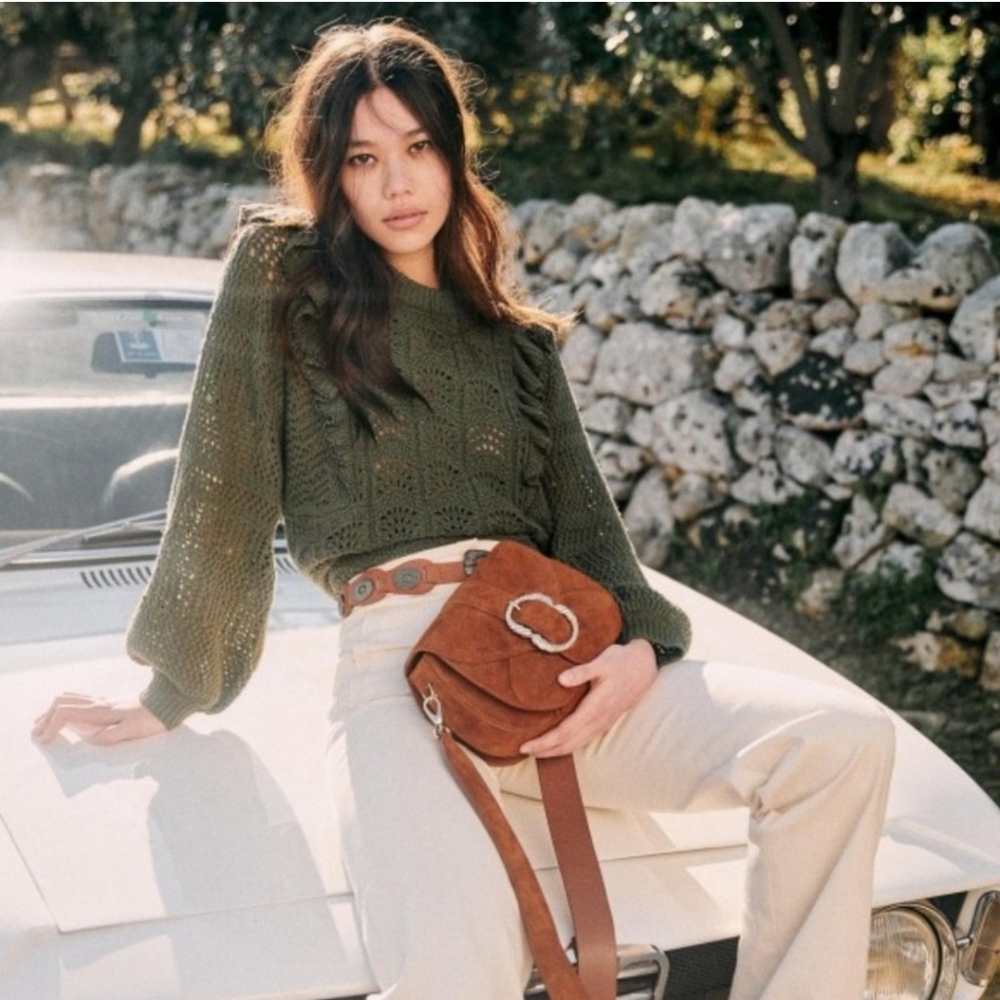 Sezane Olive Green Knit Sweater
